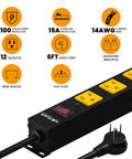 Long 12 Outlet Power Strip With 2100 Joules Surge Protector 6Ft Flat Plug Wide Spaced Outlets Overload Protection Switch