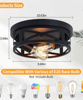 Two Pack Black Flush Mount Ceiling Light Fixture Dope Industrial Farmhouse Metal Cage Ceiling Fixture with E26 Base