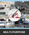 Close-up of Anbull 10-Ton porta power hydraulic jack with red body and hose for auto body frame repair