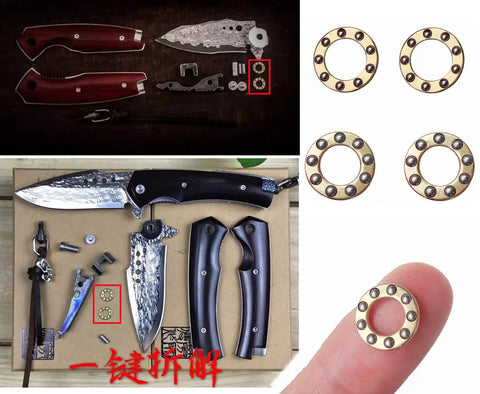 Folding Knife Pivot Pin Fast Open Washer Gasket Bearing Shim For Smooth One Hand Flips brass bearing washers shown with folding knife parts