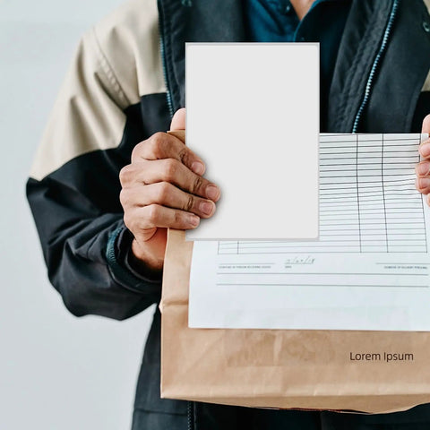 Person holding 160 Sheets 4x6 Inch Waterproof Synthetic Paper Shipping Labels with document.