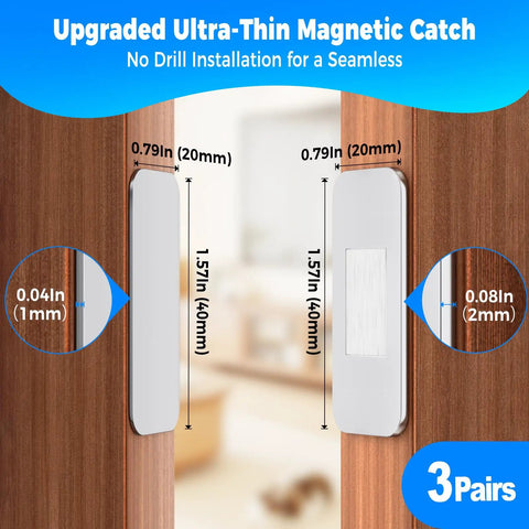 Heavy Duty Magnetic Door Catch Set For Sliding Doors And Large Wardrobes, ultra thin adhesive cabinet magnets on wood surface.
