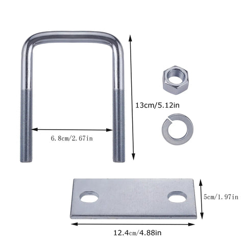 Two Piece Leaf Spring Clamp Kit Fits Up To Three Inch Wide Leaf Springs Locks Springs Together For Stabilizing And Boosting Axle Torque Control For Trucks Campers And Tow Rigs components shown