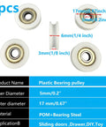 Rock Solid 5 Pack Nylon Pulley Wheels With Quiet Ball Bearings For U Groove Tracks, 17mm wheels for smooth sliding doors.
