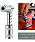 90 Degree Grease Coupler Adapter Two Pack, heavy duty steel, three-jaw angle fittings, shown in use on an industrial machine.