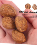 Hand holding 40 Realistic Faux Almonds For Crafts And Food Photography, Lifelike Artificial Nuts For Home Decor, close-up view