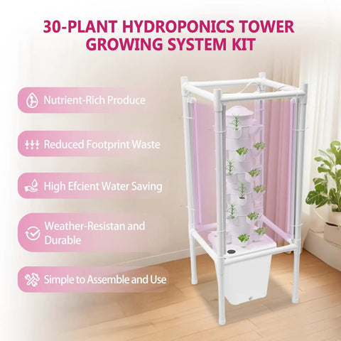 Vertical Hydroponics Tower Kit For Indoor Garden 30-Plant space-saving tower with nutrient-rich growth system