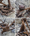 Adjustable Crossbow Siege Ancient Chariot Catapult Kit 3D Wooden Puzzle Desk Top Model basswood parts, close-up working mechanism