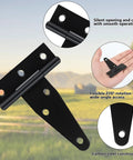 Premium 3 Inch Black Strap Hinges 10 Pack With Rust Resistant Iron Construction And No Sweat Mounting Hardware For Shed Doors Barn Gates Heavy Duty Workshop Gear Built Damn Tough For Any Jobsite close-up of flexible carbon steel hinge with 270° rotation