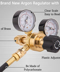 CGA580 Argon/CO2 welding regulator with brass body, dual gauges, black plastic knob, 6.6 ft hose