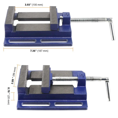 2 Pack 4 Inch Light Duty Drill Press Vise Blue Forged Iron Low Profile Bench Vise Clamp For Woodworking And Metalworking Rock Solid Grip For A Tight Hold On Drill Press Tables And Workbenches, 4-inch vise