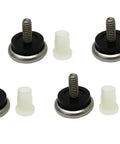 Beat The Wobble Instantly 1 1/4 Inch Round Floor Protectors With Easy Twist Screw Threads To Stabilize Tables And Chairs Heavy Duty Silver Furniture Leveling Glides Set Of Four For Home Use showing four adjustable glides and connectors.