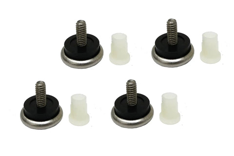 Beat The Wobble Instantly 1 1/4 Inch Round Floor Protectors With Easy Twist Screw Threads To Stabilize Tables And Chairs Heavy Duty Silver Furniture Leveling Glides Set Of Four For Home Use showing four adjustable glides and connectors.