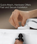 Brevia Quiet Close Round Toilet Seat With Grip Tight Bumpers And Quick Attach Hardware installation close-up