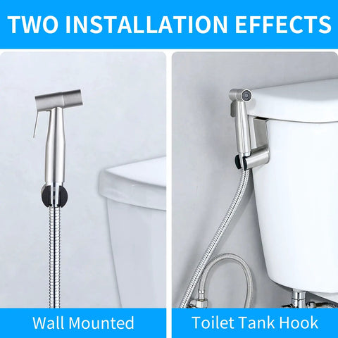 Handheld Bidet Sprayer For Toilet With Adjustable Water Pressure, Leak Proof Food Grade Stainless Steel Hose, Wall and Toilet Mount