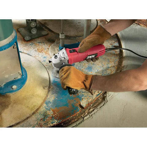Workhorse 6 Amp 4-1/2 Inch Angle Grinder With 11000 RPM Tool Free Guard Heavy Duty Metal Gear Housing Compact Grip For Easy Control Vibration Reducing Handle And Wrench Storage For Quick Smooth Grinding
