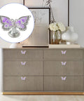 Butterfly Cabinet Knobs Set For Cabinets And Drawers With Single Hole Pulls Enamel Crystal Edge Zinc Alloy Hardware In Purple 6 Pack on dresser