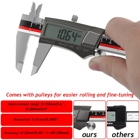 Pro Grade Digital Caliper With Stainless Steel Body Waterproof Dustproof 6 Inch 150 mm Vernier Caliper Large LCD Screen