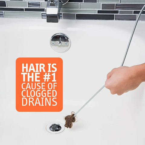 Hand using Drill Powered Tub And Sink Snake Auger Clog Remover For Bathroom Drains 42 Inch Stainless Steel Hair Buster in bathtub
