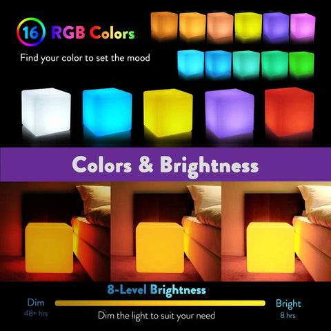 14 Inch Color Changing LED Cube Light Stool Glow Cube Seat For Home Patio Garden Bar Pool Parties Mood Lighting With 16 RGB Colors