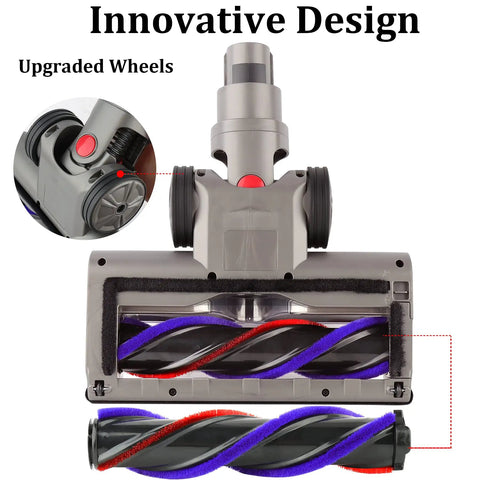 Quick Release Turbine Brush Cleaner Head For V15 V11 V10 V8 V7 Vacuums, shown with upgraded wheels feature.