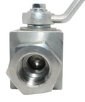 Close-up front view of Beefy 1/4 Inch NPT Hydraulic High Pressure Ball Valve 7250 PSI Shutoff with metal finish