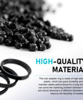 High-quality black hub centric rings on a surface of black plastic pellets, showcasing Four Pack Car Hub Centric Rings For Buttery Smooth Rides, 60.1 To 73.1 Mm Wheel Adapter To Kill Wobbles And Stop Rattles, Fits Camry Corolla C-HR Avalon Crown Black.
