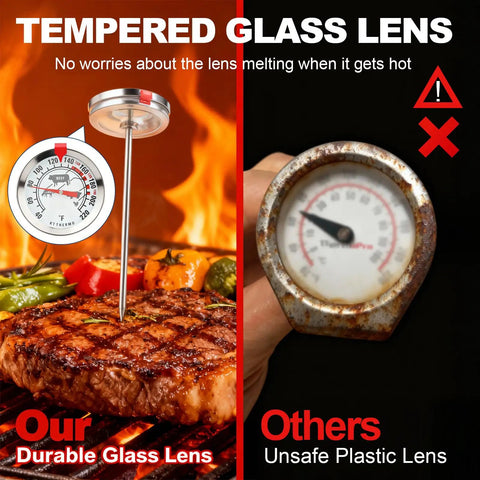 Comparison of Instant Read Meat Thermometer With 2 Inch Dial Stainless Steel Kitchen Thermometer for durability on grill
