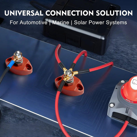 Heavy Duty Single Post Bus Bar Power Distribution Block For 12V 48V DC Systems 200 Amp Rating Featuring Pure Copper Conductors And Stainless Hardware Badass Upgrade For Marine Auto Boat Truck Or RV Wiring Setups Red, showcasing connections and conductors.