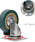 Close-up of 8 Pack 3 Inch Swivel Caster Wheels Set With 4 Brakes And 4 Without Brakes PVC Gray showing 360 degree rotation mechanism