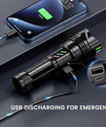Ridiculously Bright 100000 Lumens USB C Rechargeable LED Flashlight used as power bank charging phone