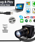 8MP USB Webcam With Manual Focus And Varifocal 5-50mm CS Mount Lens, 10x Zoom External Camera For Laptop And PC, UVC Plug And Play