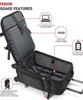 Open Underseat Roller Backpack With Wheels That Pass Airline Size Rules 18x14x8 displaying interior compartments