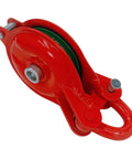 One Ton Snatch Block Pulley With Shackle, Heavy Duty Single Sheave 4 Inch Wheel, 2,200 Lb Working Load Limit, Red Powder Coat