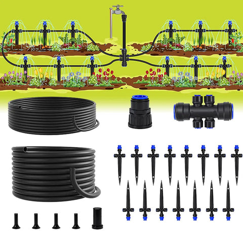 59Ft Drip Irrigation Kit For Plants With New Quick Connect And Blank Distribution Tubing, Includes 15 Adjustable Drippers