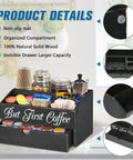 Solid Wood Coffee Station Organizer With Drawer For K Cup Pods And Tea Bags Countertop Bar Accessories Condiment Holder Rustic Farmhouse Decor The Everyday Must Have For Coffee Lovers, featuring four compartments and visible non-slip mat.