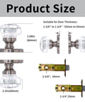 Diagram of Crystal Privacy Glass Door Knobs With Locking Mechanism In Silver Vintage Style Interior Door Handles For Bedroom And Bath No Fuss Privacy Turn Lock For Quick Lock And Unlock Modern Indoor Door Hardware Set showing dimensions and door thickness compatibility.