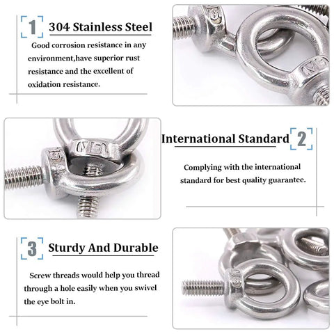 304 Stainless Steel M5 Eyebolts Set With Lock Nuts Lock Washers And Flat Washers 36 Pieces For Lifting And Machinery Use
