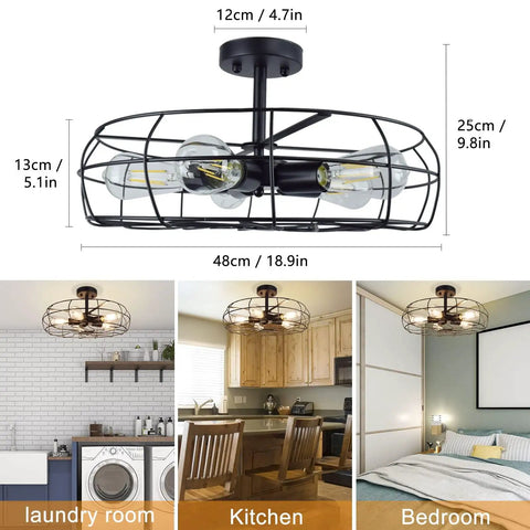 Five Light Industrial Ceiling Light With Rustic Wire Cage In Oil Rubbed Bronze Farmhouse Semi Flush Mount Black Retro Close To Ceiling Fixture For Kitchen Dining Room And Bedroom Perfect For Modern Homes And Open Concept Kitchens