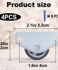 Mini Side Mount Caster Wheels Low Profile Rigid Non Swivel Rollers For Sliding Doors Drawers And Cabinets Slick Quiet Rubber Tires Smooth Rolling Solid Setup Four Pack 1.25 Inch size dimensions 2.1in by 1.6in
