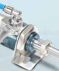 Two FLOVENTIS pneumatic male elbow fittings, 1/4 in tube OD to 1/4 in NPT, 304 stainless, push-to-connect, installed