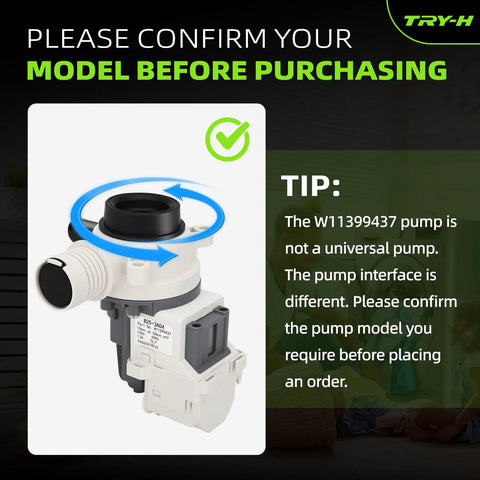 Washer Drain Pump Replacement For Whirlpool Maytag Crosley Kenmore Easy DIY Install Quiet Durable Pump Fits Select Models Like 8TWTW5010PW0 8TWTW5057PW0 WTW5000DW3 WTW6120HC1 HC3 MVW4505MW1, white pump with black top