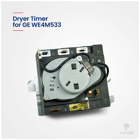 Replacement GE Dryer Timer WE4M533 For WE4M364 Compatibility, DIY Repair Part shown in black and silver with connectors