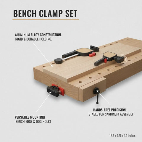 Aluminum Alloy Bench Clamp Set For Edge Or Dog Hole Mounts Frees Your Hands For Precision Sanding Carving And Assembly