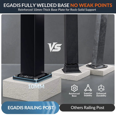 Aluminum Deck Railing Post With Screws, Weatherproof Black Textured AAMA 2604 Powder Coat Finish base comparison