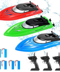 3 Pack High Speed RC Boats For Kids And Adults, 2.4G remote control, 10 km/h speed, colorful designs with batteries and remotes