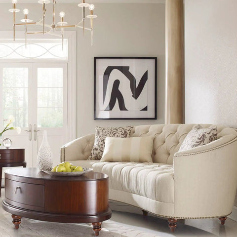 Living room with oval coffee table supported by Six Inch Wood Furniture Legs Set Of 4 Adjustable Leveling Feet Round Brown Replacement.