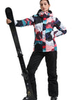 Model in Women's Ski Jacket And Pants Set Waterproof Snow Suit For Snowboarding Hooded Insulated Winter Outerwear