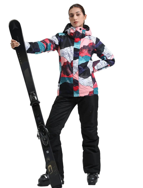 Model in Women's Ski Jacket And Pants Set Waterproof Snow Suit For Snowboarding Hooded Insulated Winter Outerwear
