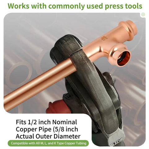 Lead Free Copper Press Fittings Kit Three Quarter Inch With Tee Elbow And Coupling Set In Use With Press Tool